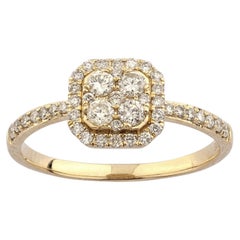 14KT Yellow Gold Cushion Cluster Halo Diamond Ring