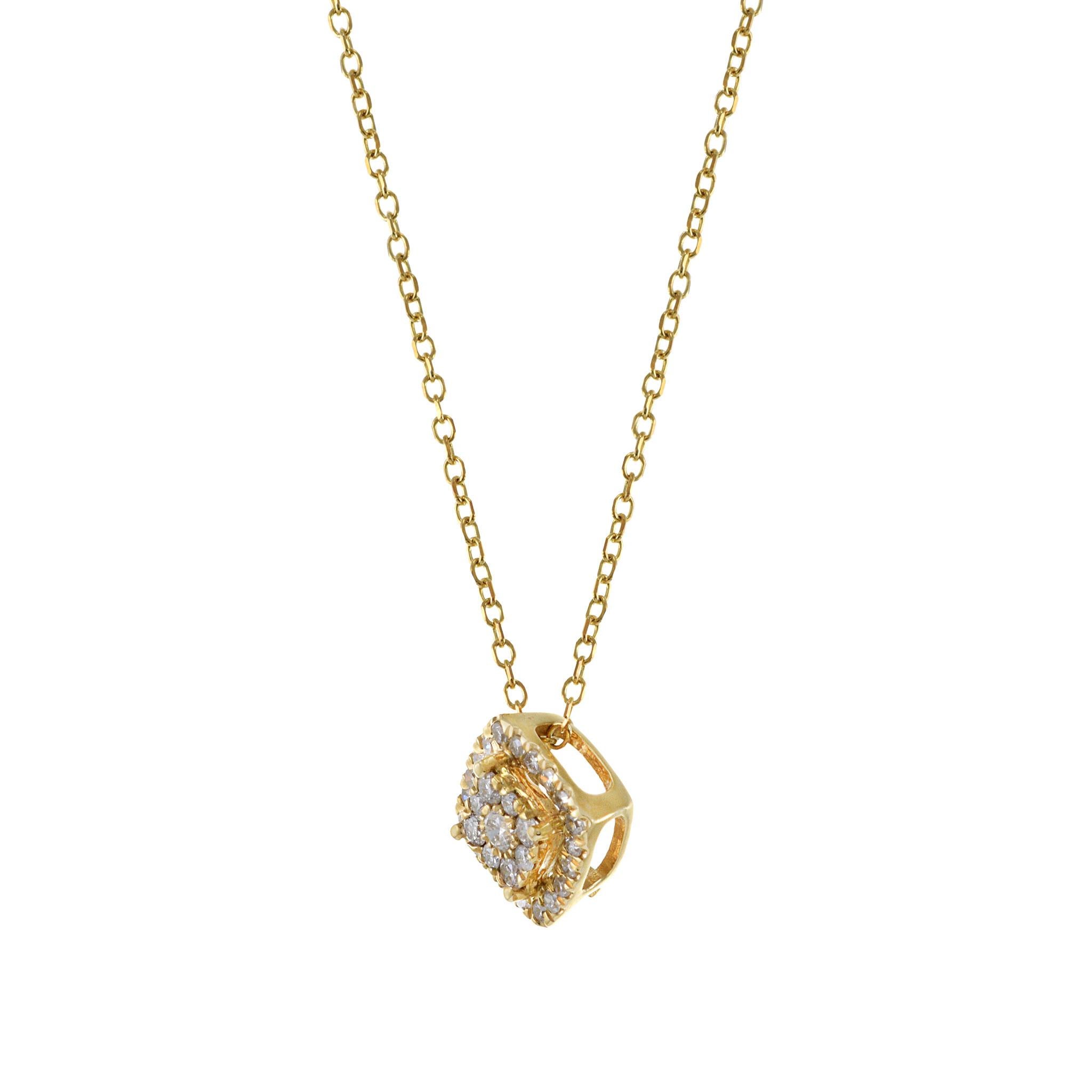 Modern 14KT Yellow Gold Cushion Style Halo Necklace For Sale