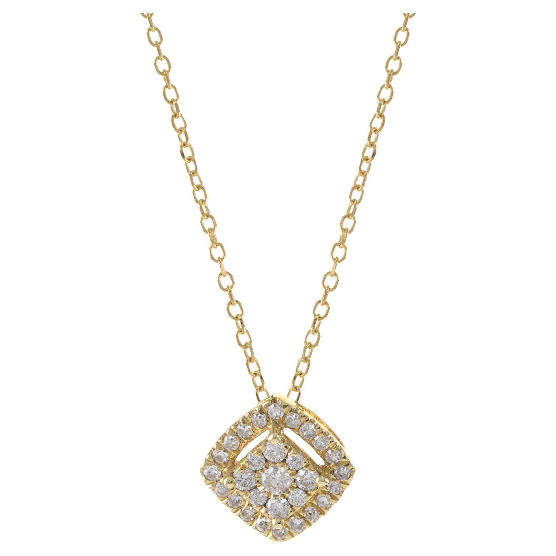 14KT Yellow Gold Cushion Style Halo Necklace For Sale