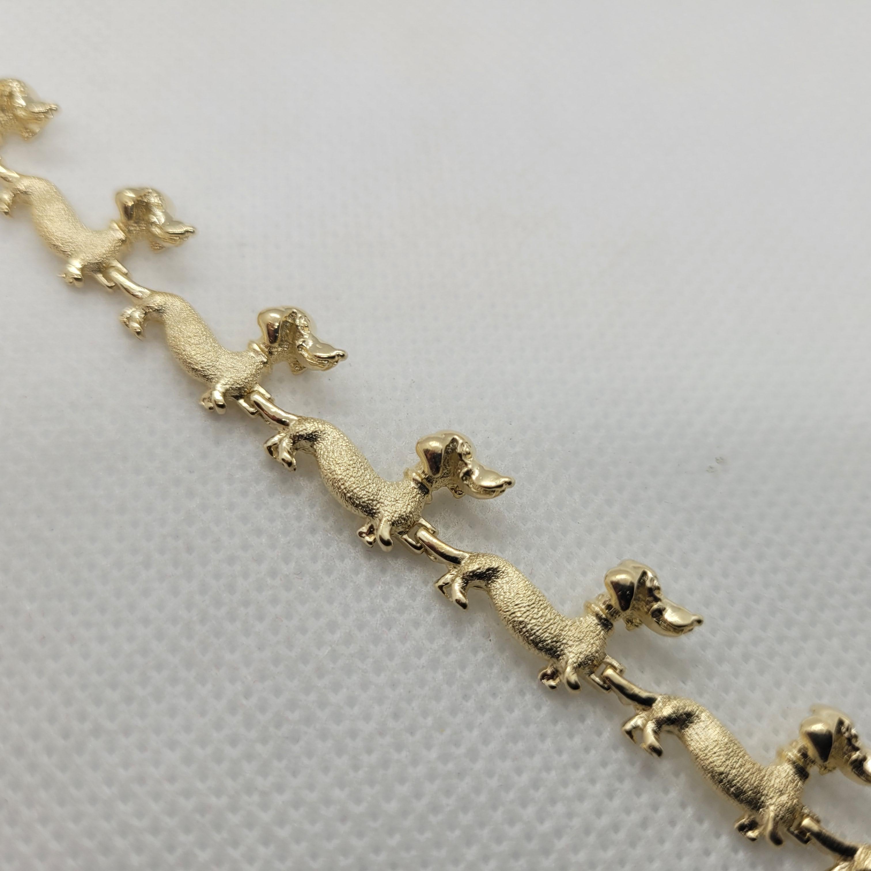 14kt Gelbgold Dachshund-Hunde-Gliederarmband, 7 Zoll, Hummerverschluss, 11 mm breit Damen
