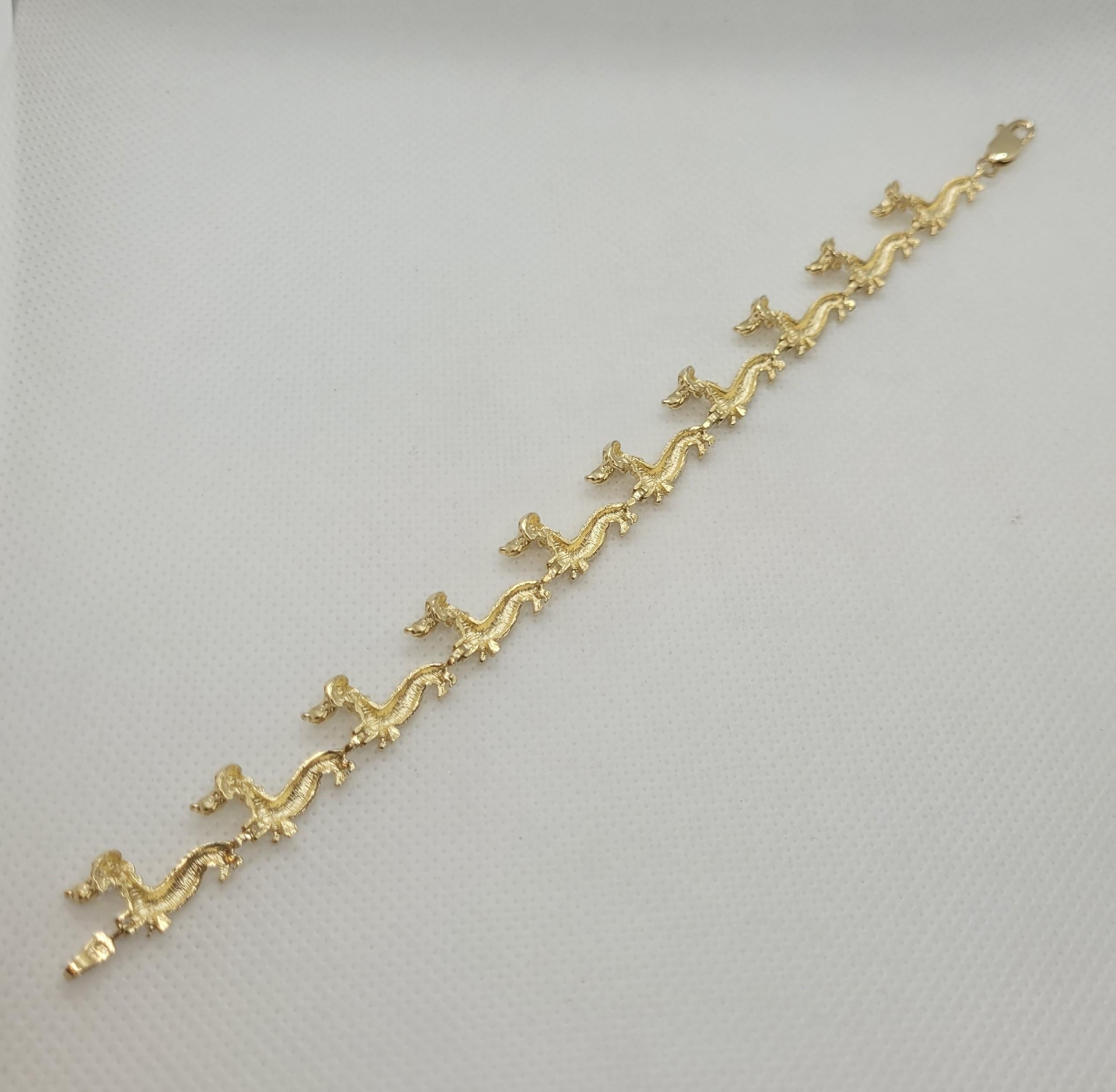 14kt Gelbgold Dachshund-Hunde-Gliederarmband, 7 Zoll, Hummerverschluss, 11 mm breit 2