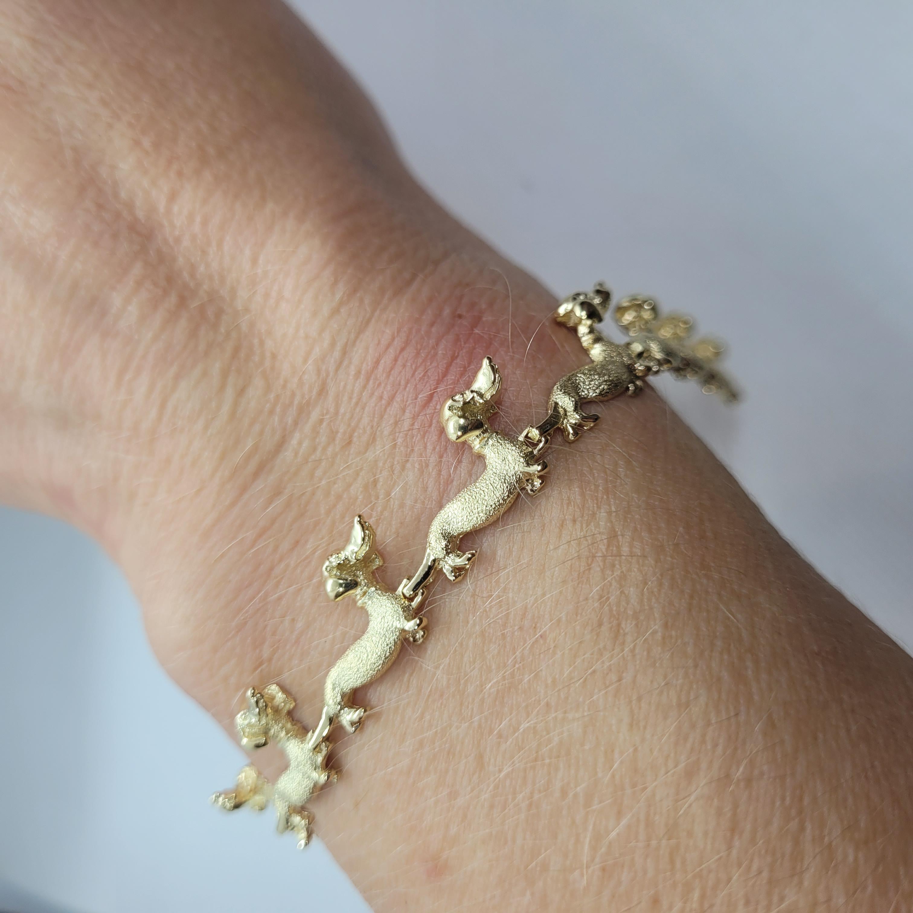 14kt Gelbgold Dachshund-Hunde-Gliederarmband, 7 Zoll, Hummerverschluss, 11 mm breit 4