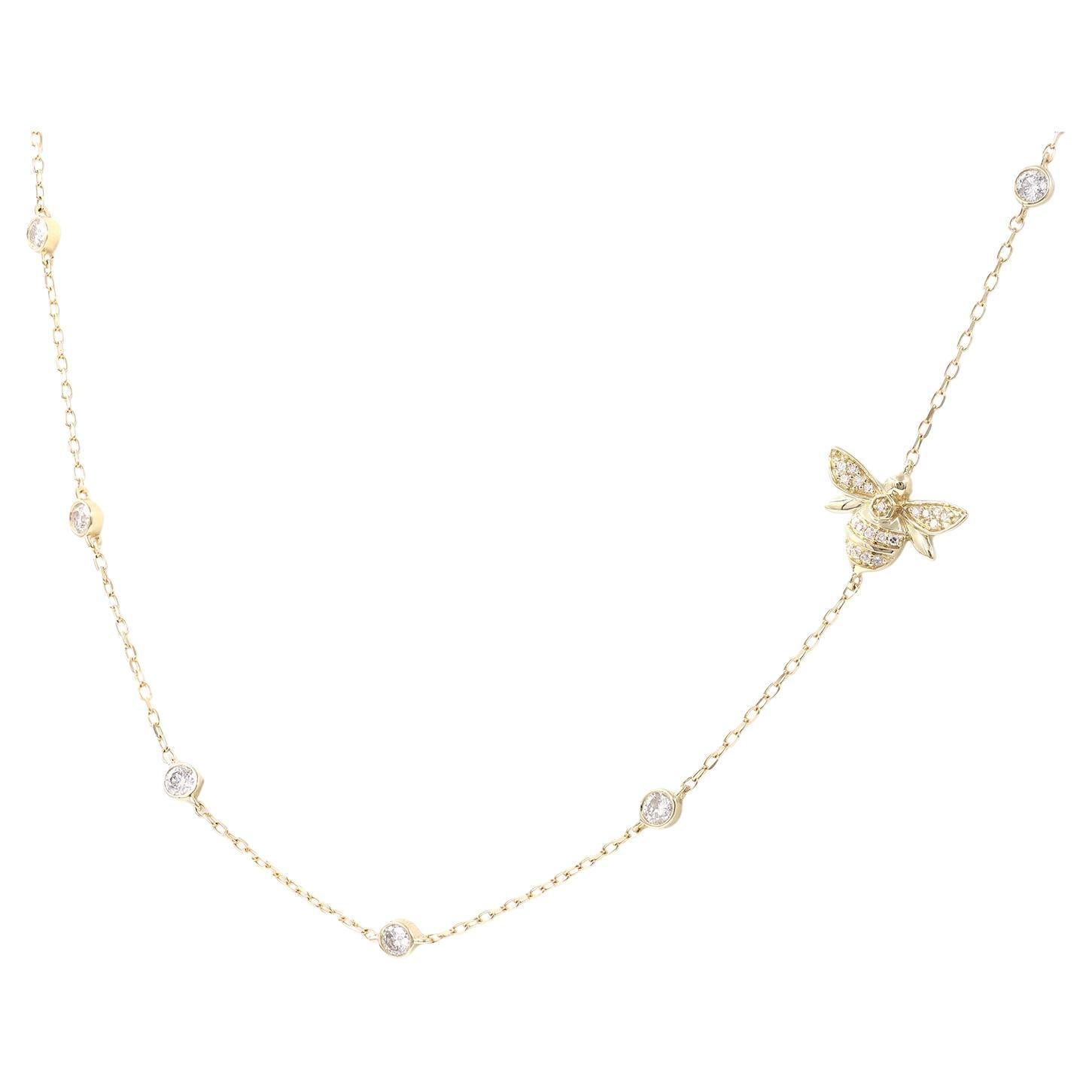 14KT Yellow Gold Dainty Gold Butterfly Necklace with Pavé Stones".