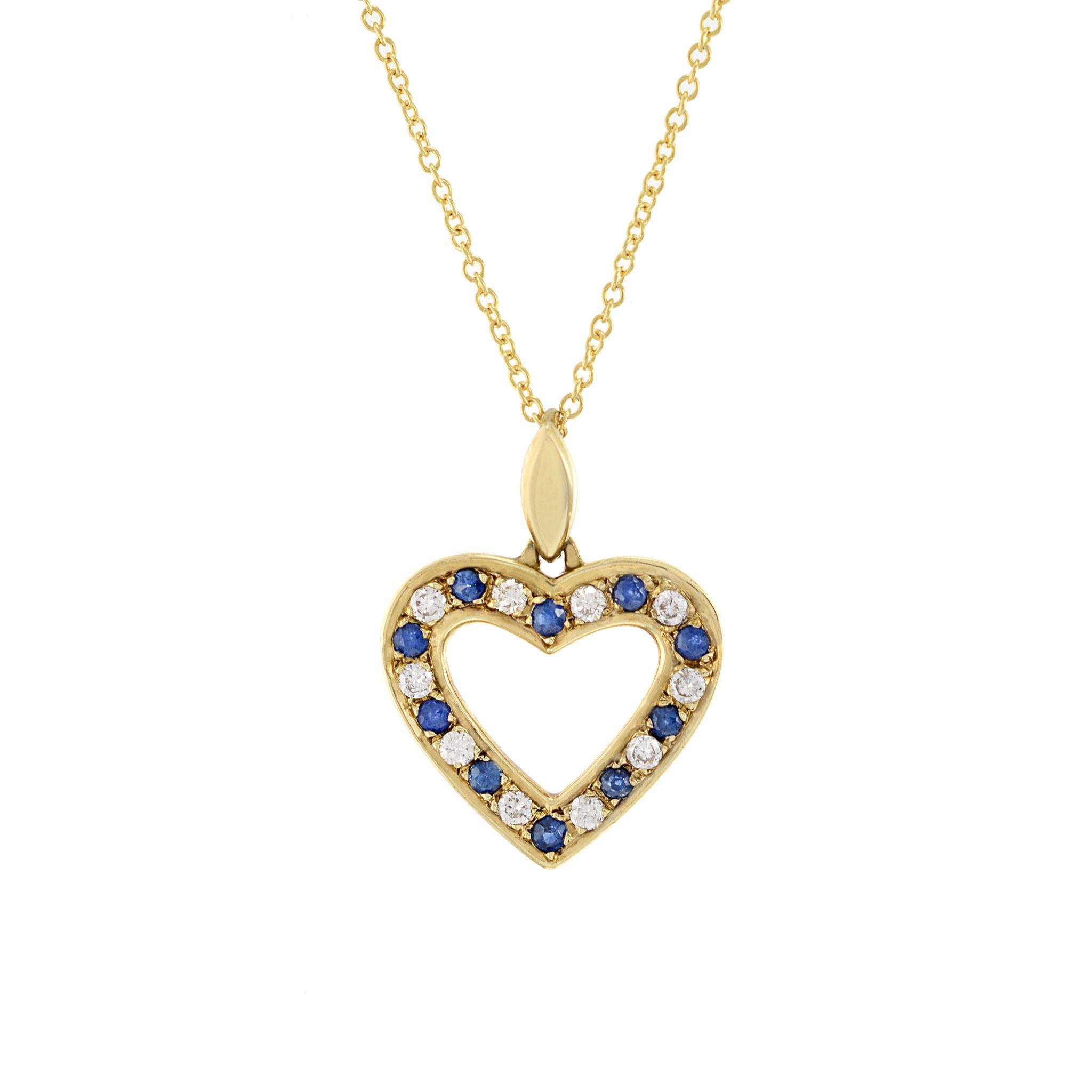 A classic piece of jewelry with timeless beauty, this 14KT yellow gold pendant showcases 0.23CT-TW round cut blue sapphires and 0.17CT-TW round brilliant cut diamonds for a stunning effect. Indulge in a luxurious, elegant pendant that exudes