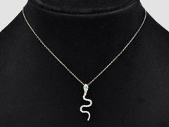 14KT Yellow Gold Diamond and Emerald Snake Pendant Necklace