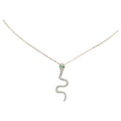 14KT Yellow Gold Diamond and Emerald Snake Pendant Necklace