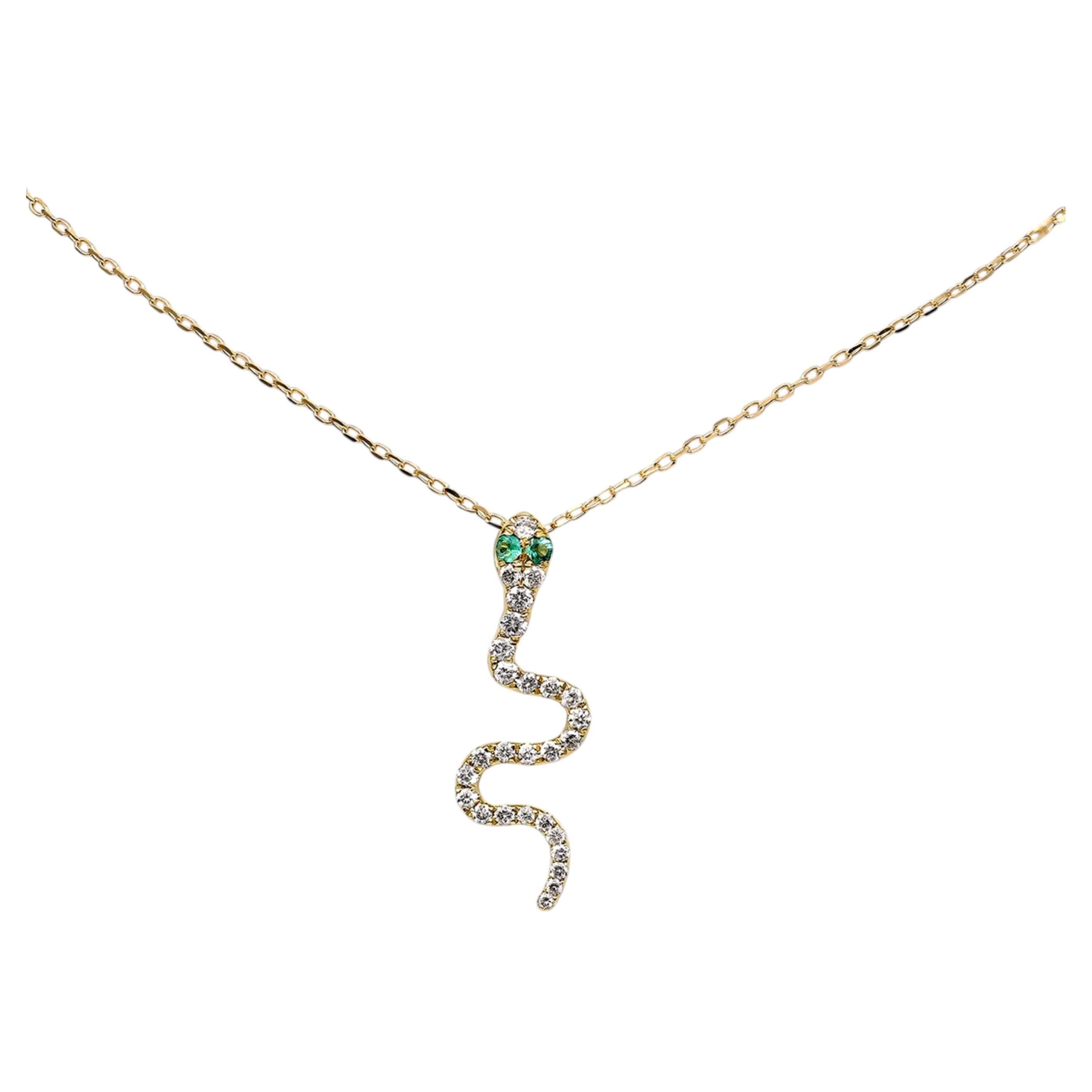 Collar Colgante Serpiente Diamante y Esmeralda Oro Amarillo 14KT