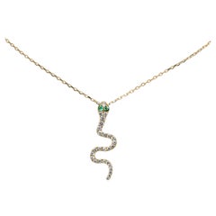 14KT Yellow Gold Diamond and Emerald Snake Pendant Necklace