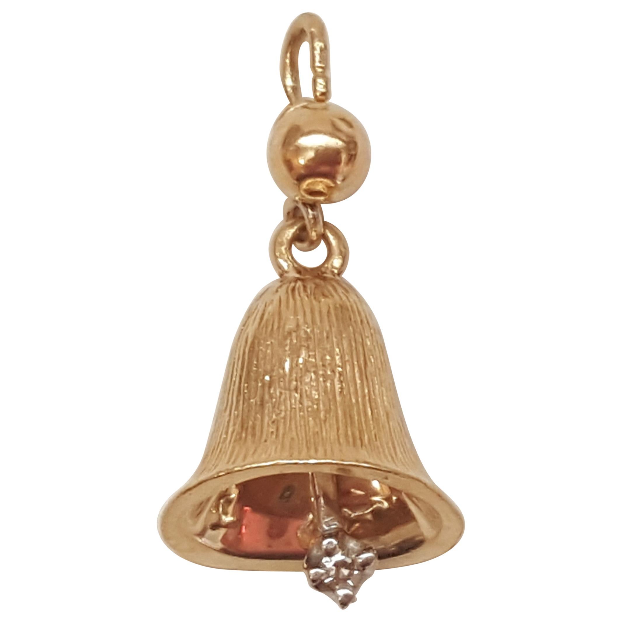 14kt Yellow Gold Diamond Bell Charm/Pendant, Beautifully Made, Stamped 'Miracle'