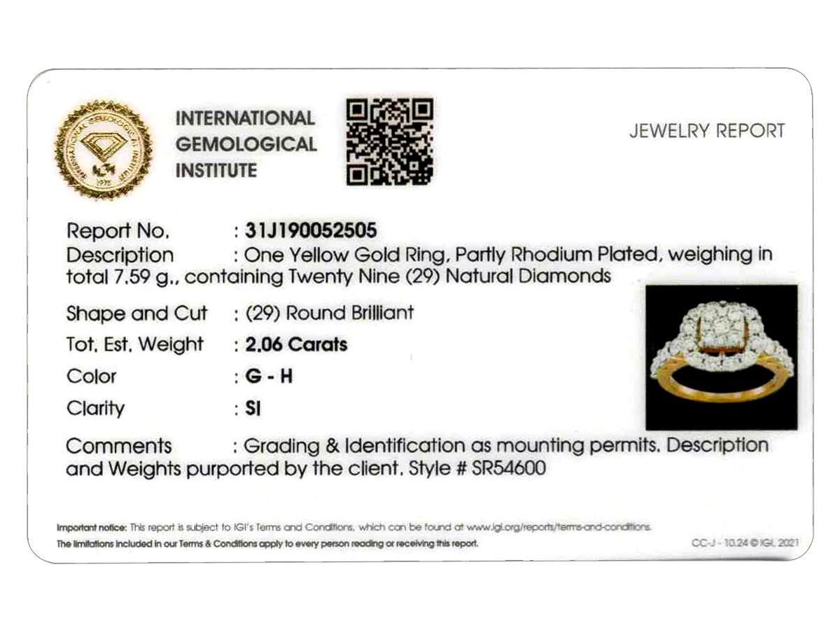 Bague en or jaune 14KT avec grappe de diamants - 2,06 carats certifiés IGI en vente 4