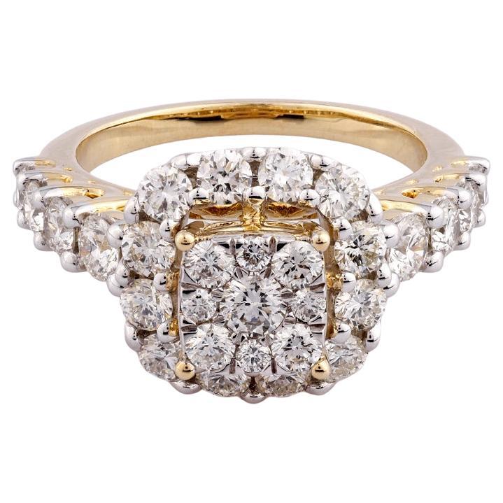 Bague en or jaune 14KT avec grappe de diamants - 2,06 carats certifiés IGI