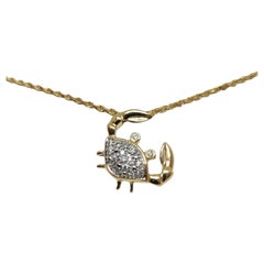 14kt Yellow Gold diamond Crab Pendant .20cttw 16 Inch 1mm Rope Chain 4.2 Grams