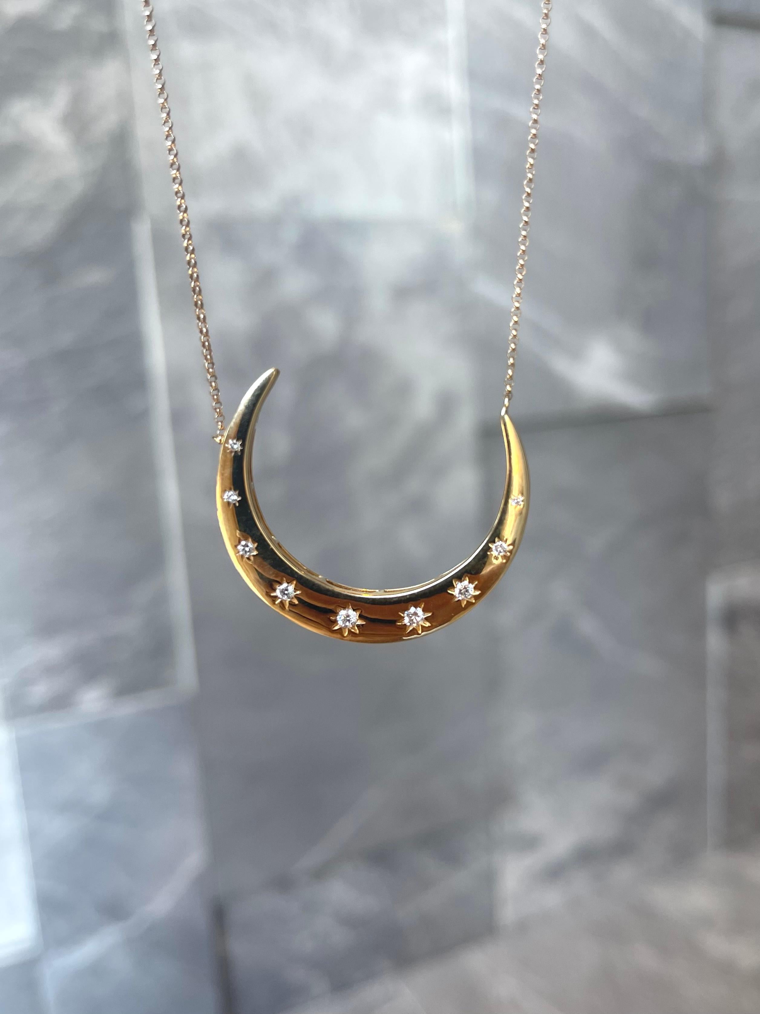 Women's 14kt Yellow Gold Diamond Crescent Necklace For Sale