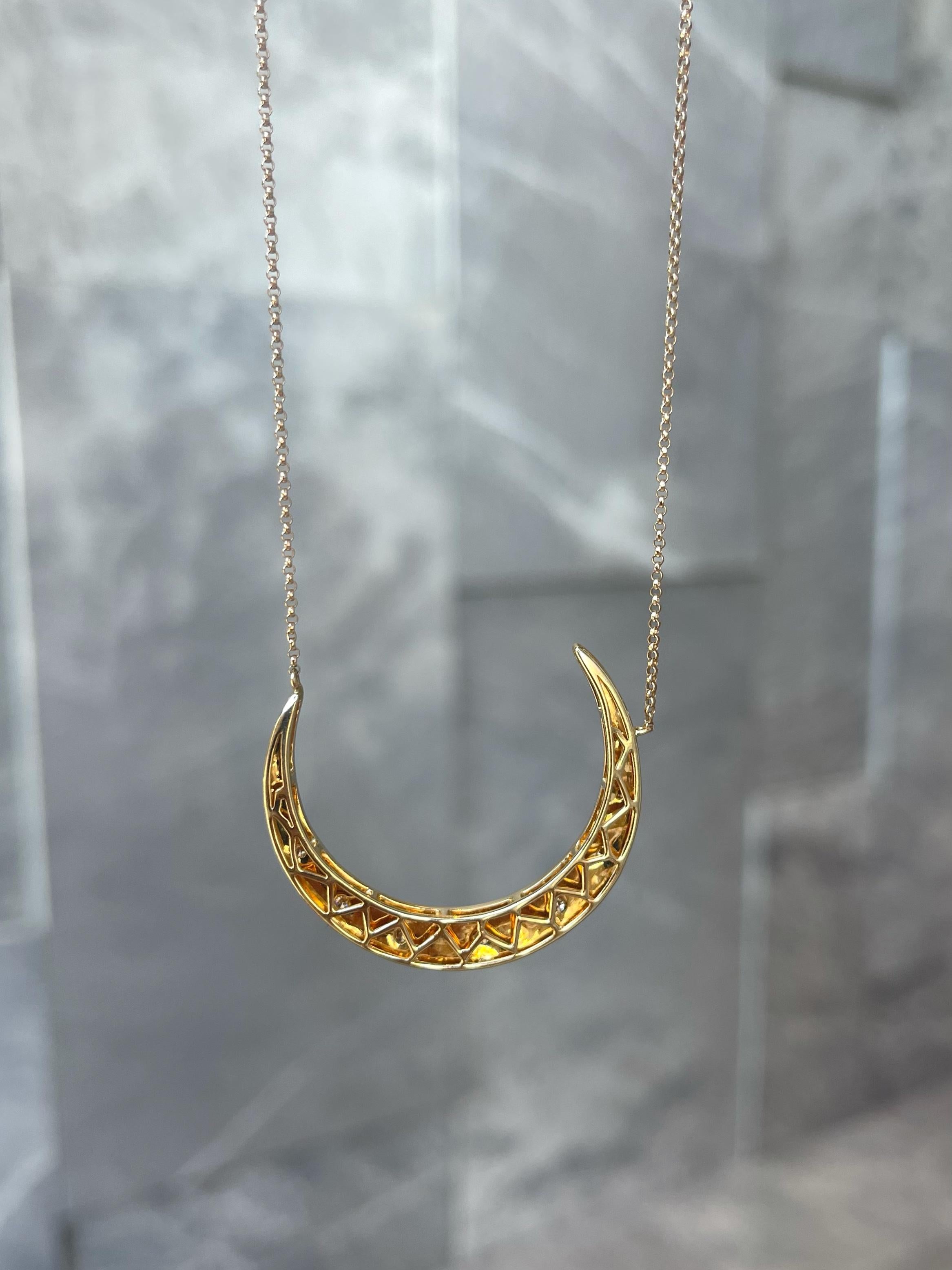 14kt Yellow Gold Diamond Crescent Necklace For Sale 1