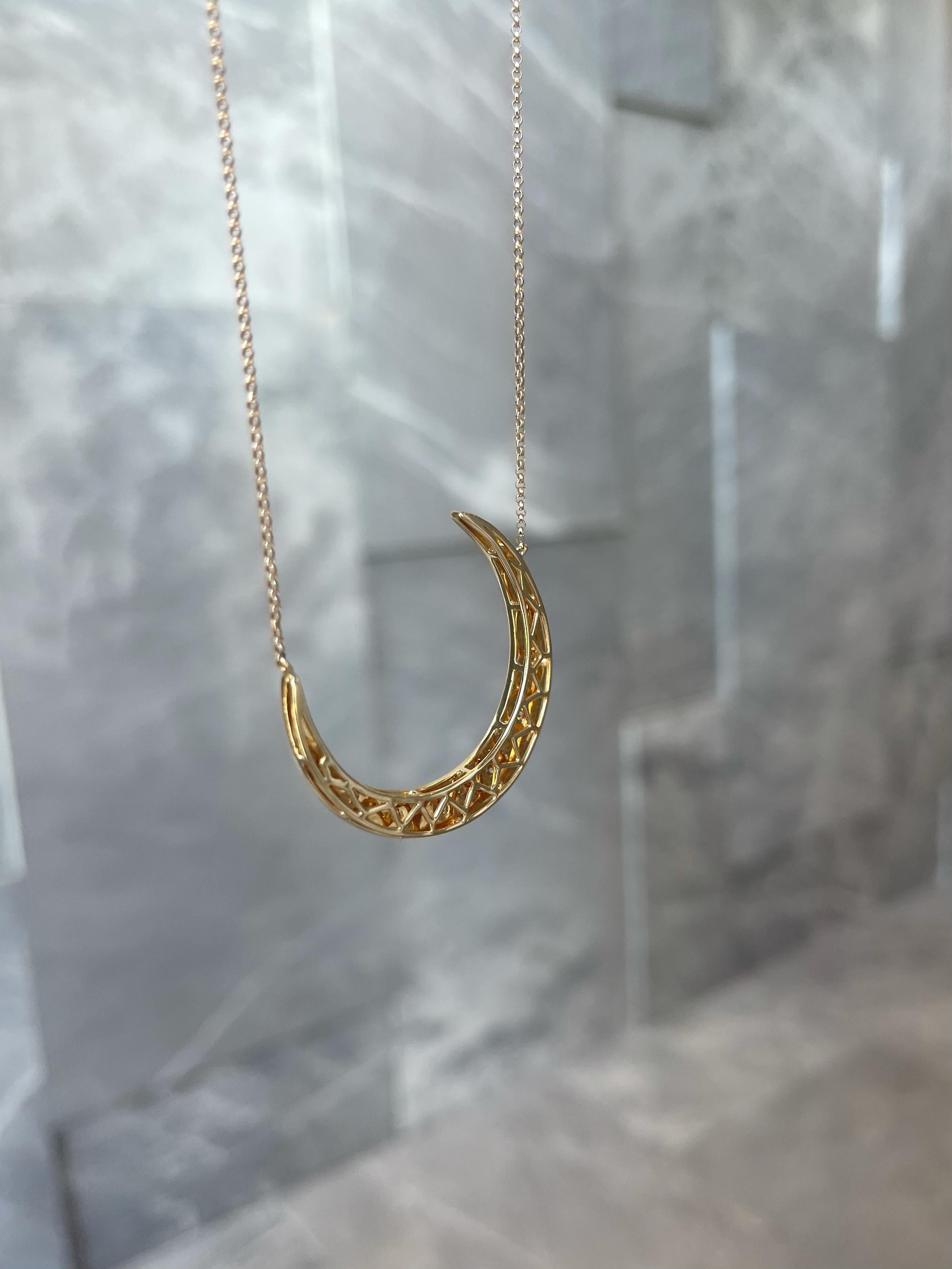 14kt Yellow Gold Diamond Crescent Necklace For Sale 2