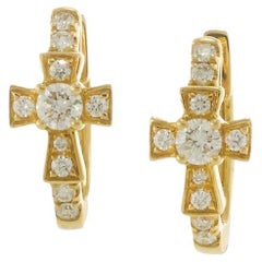 14KT Yellow Gold Diamond Cross Huggie Earrings
