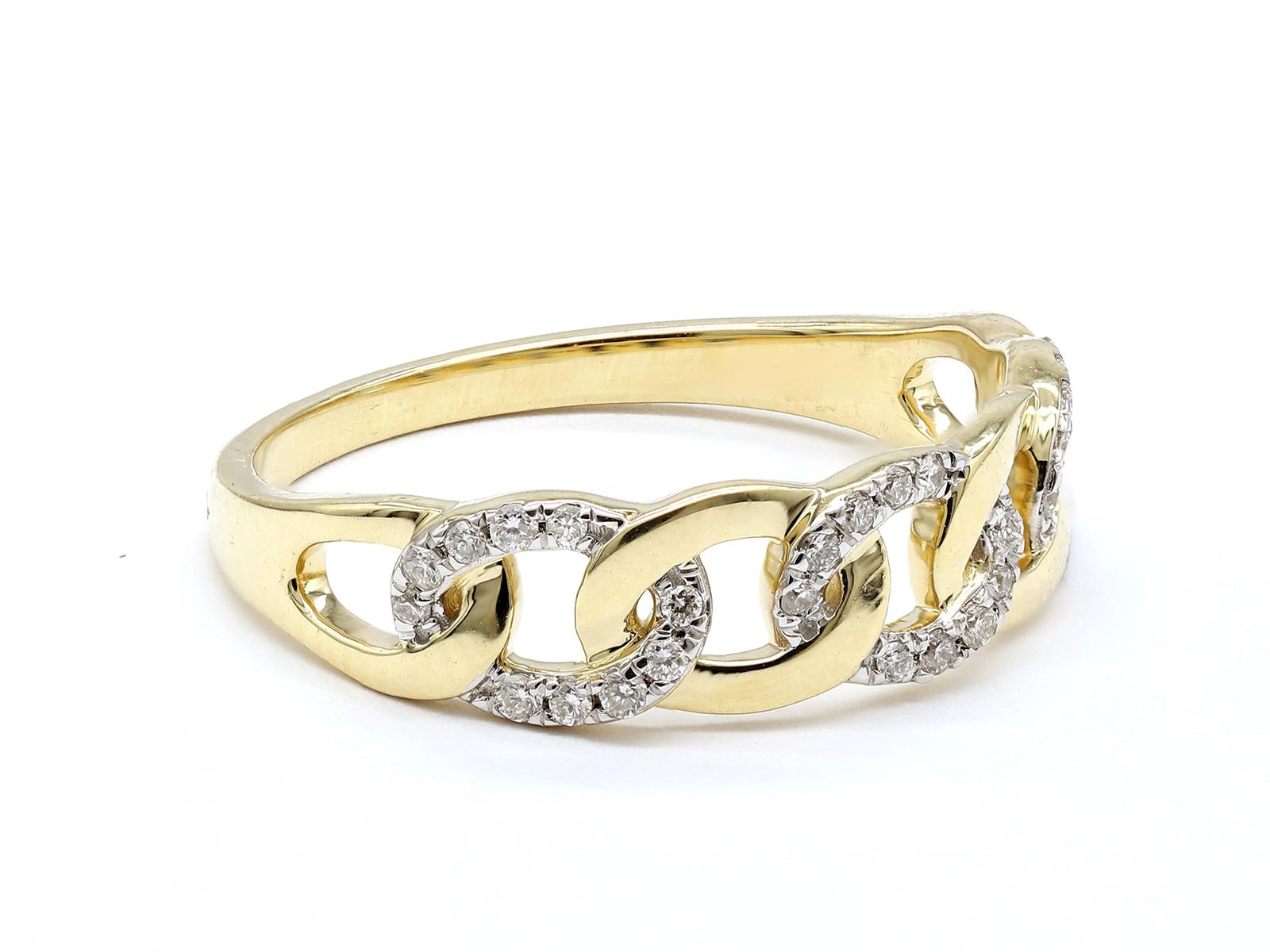 Anillo de moda de eslabones cubanos de oro amarillo de 14 quilates Corte brillante en venta