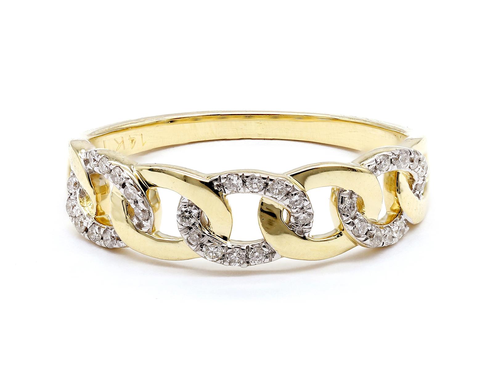 De las mujeres Anillo de moda de eslabones cubanos de oro amarillo de 14 quilates en venta