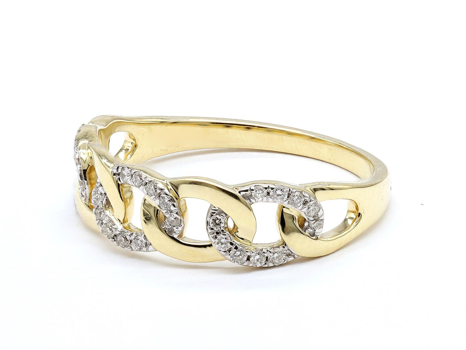 Anillo de moda de eslabones cubanos de oro amarillo de 14 quilates en venta 2