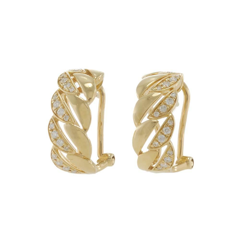 14KT Yellow Gold Diamond Cuban Link Huggie Earrings In New Condition For Sale In New York, NY