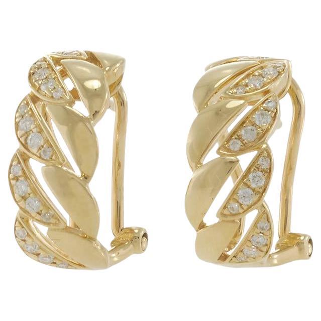 14KT Yellow Gold Diamond Cuban Link Huggie Earrings For Sale