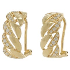 14KT Yellow Gold Diamond Cuban Link Huggie Earrings
