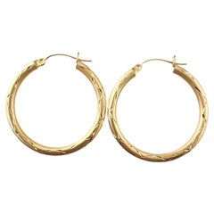 14kt Yellow Gold Diamond Cut Hoop Earrings #23092