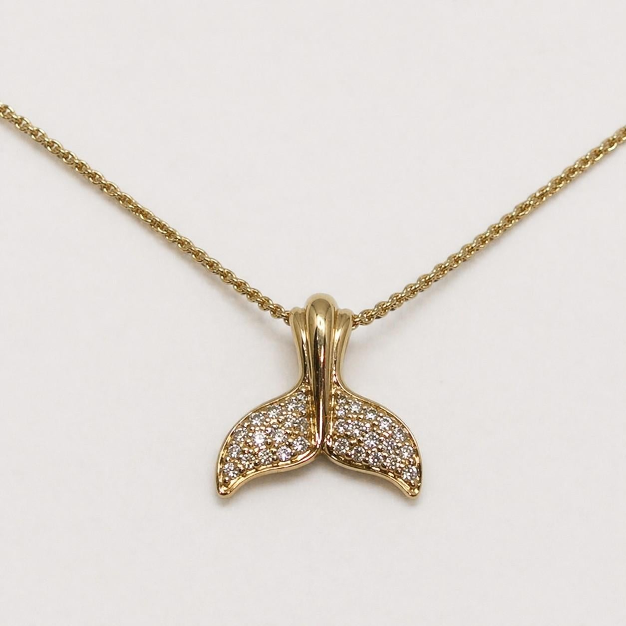 14kt Yellow Gold Diamond Dolphin Fin Pendant, .35cttw, 17mm x 16.3mm, F/G VS