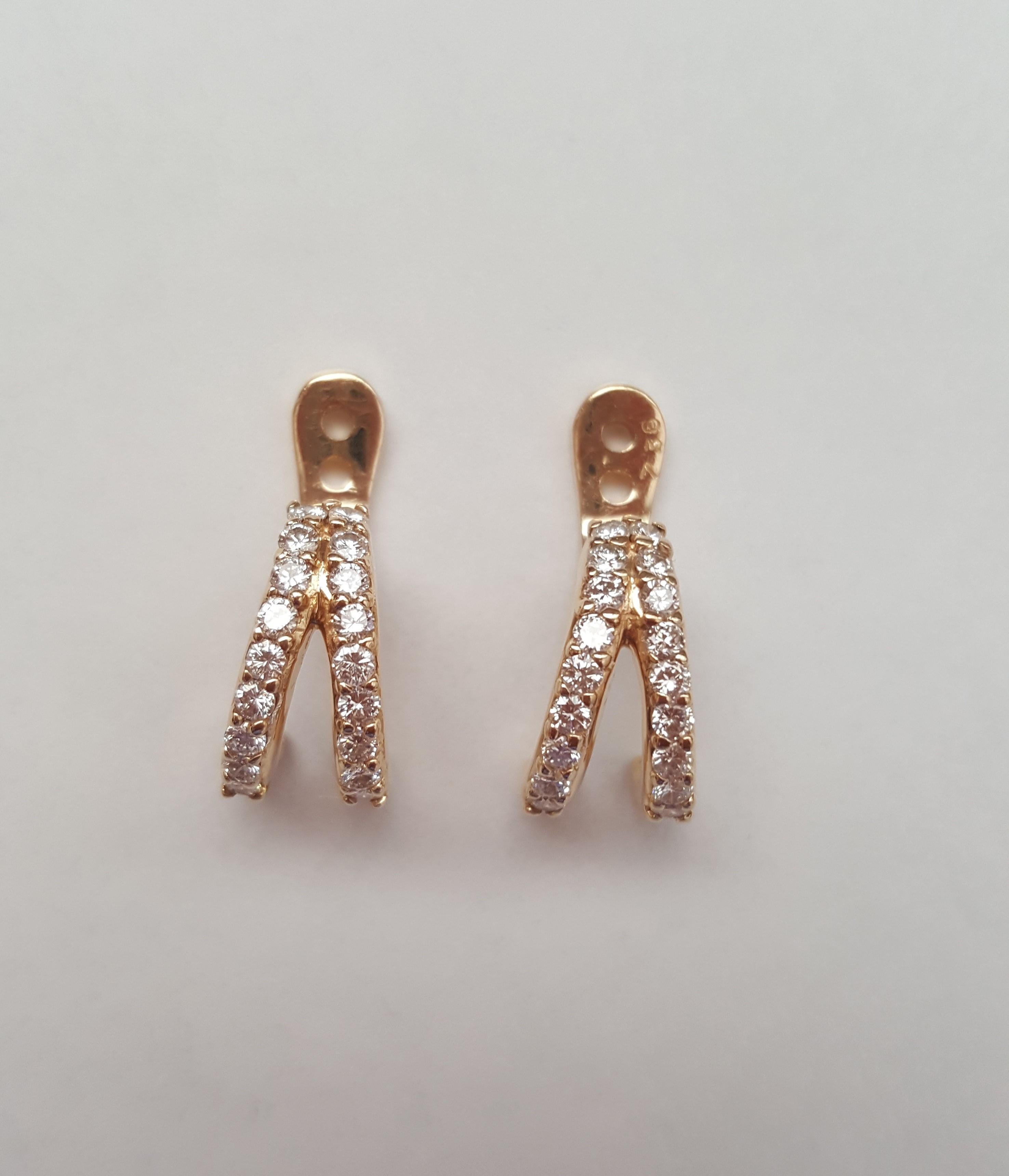 14kt Yellow Gold Diamond Earring Jackets, 6.1 grams weight, 39 round brilliant diamonds of approx. 1.50cttw., Earring Jacket ONLY, 22mm Long and 8.8mm tapering to 3.9mm in width. These earring jacket are sold separately from the diamond studs used