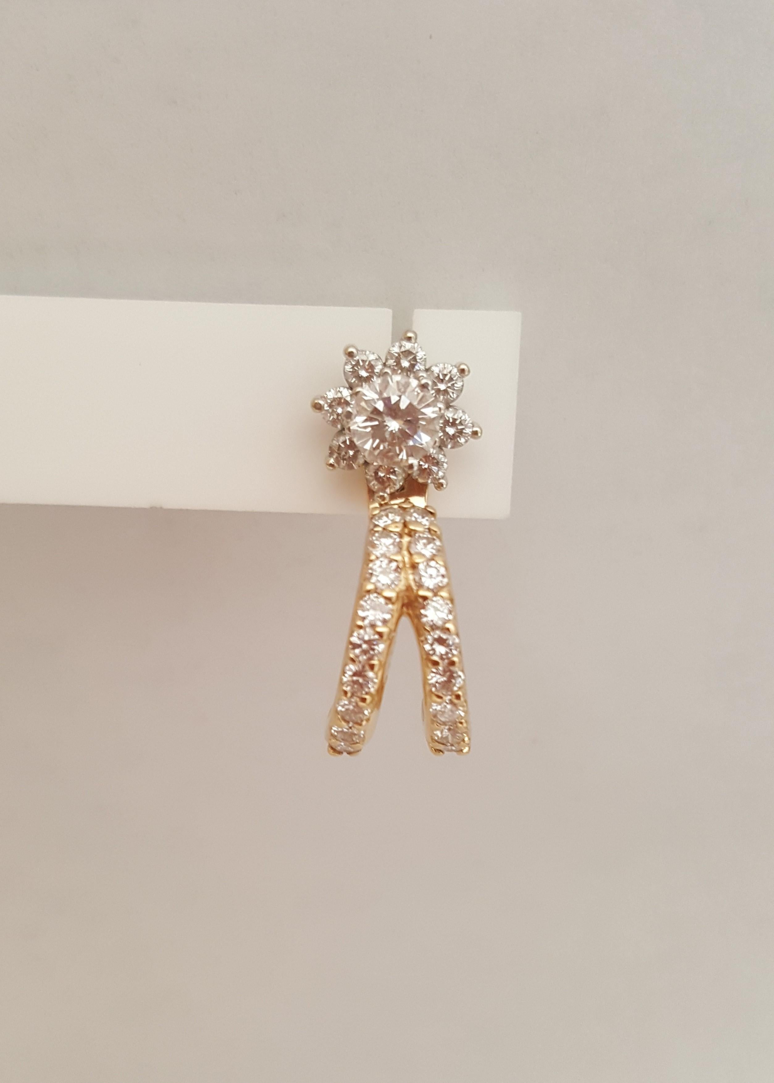 Modern 14 Karat Yellow Gold Diamond Earring Jackets 6.1 Grams Weight, 39 Round Diamonds