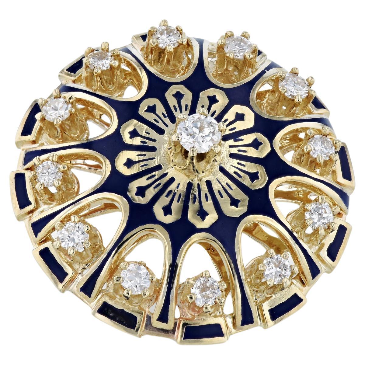 14kt Yellow Gold Diamond Estate Brooch For Sale