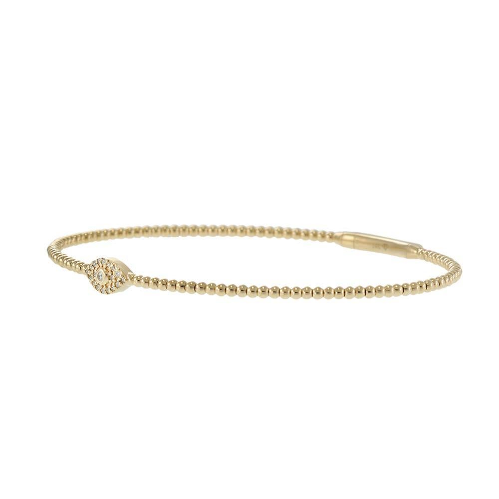Round Cut 14KT Yellow Gold Diamond 'Evil Eye' Flex Bangle For Sale
