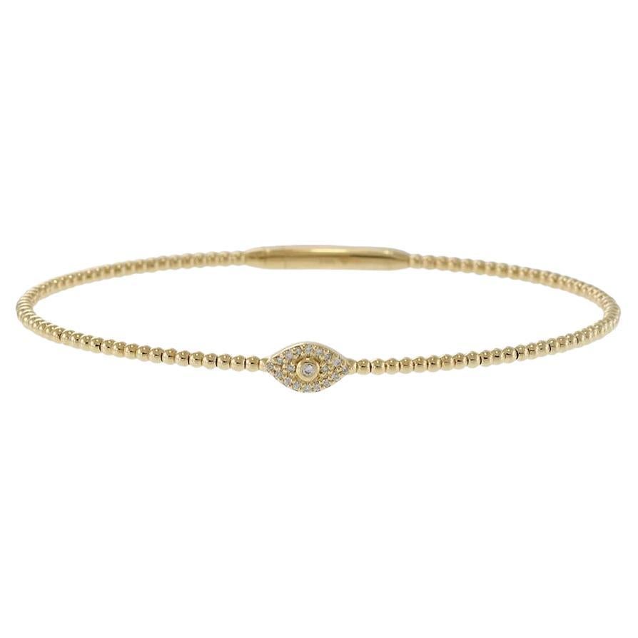 14KT Yellow Gold Diamond 'Evil Eye' Flex Bangle For Sale