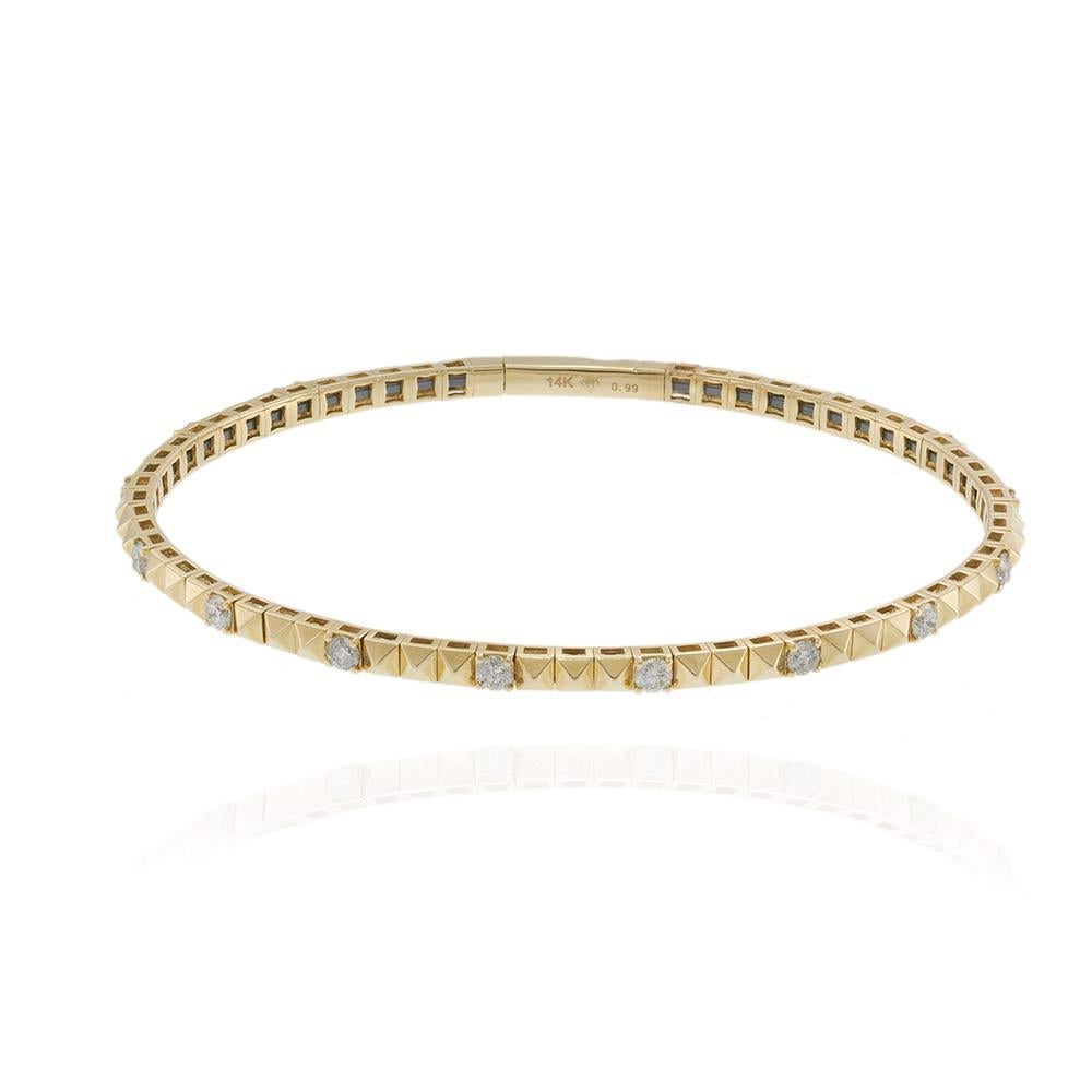Round Cut 14KT Yellow Gold Diamond Flex Bangle For Sale
