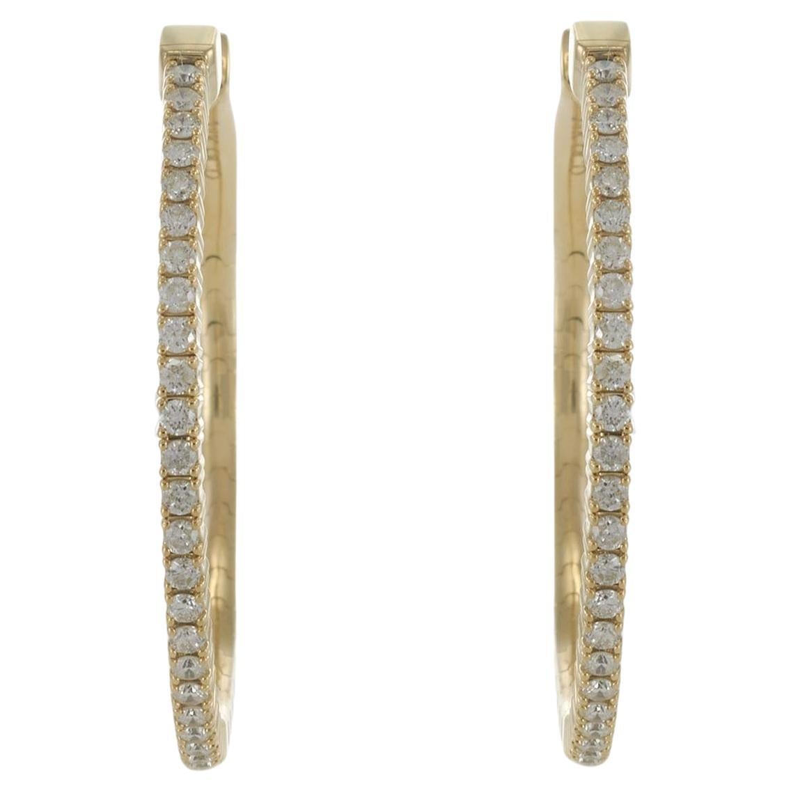 Orecchini a cerchio flessibili con diamanti in oro giallo 14KT - 30MM, 0.65CTW in vendita