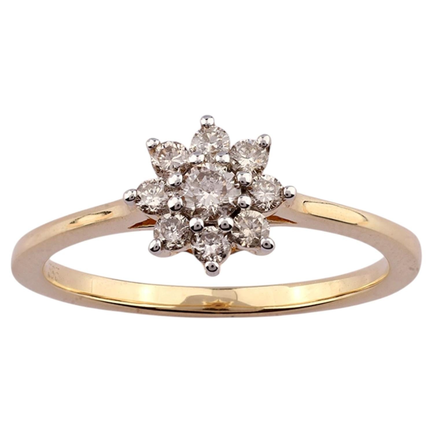 Bague en or jaune 14KT avec fleur et diamants