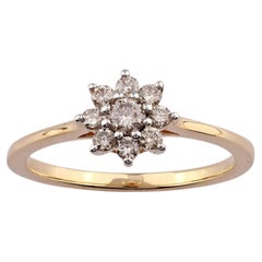 14KT Yellow Gold Diamond Flower Cluster Ring, Contemporary Design