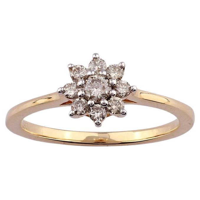 14KT Yellow Gold Diamond Flower Cluster Ring