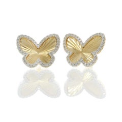 14KT Yellow Gold Diamond Fluted Butterfly Earrings