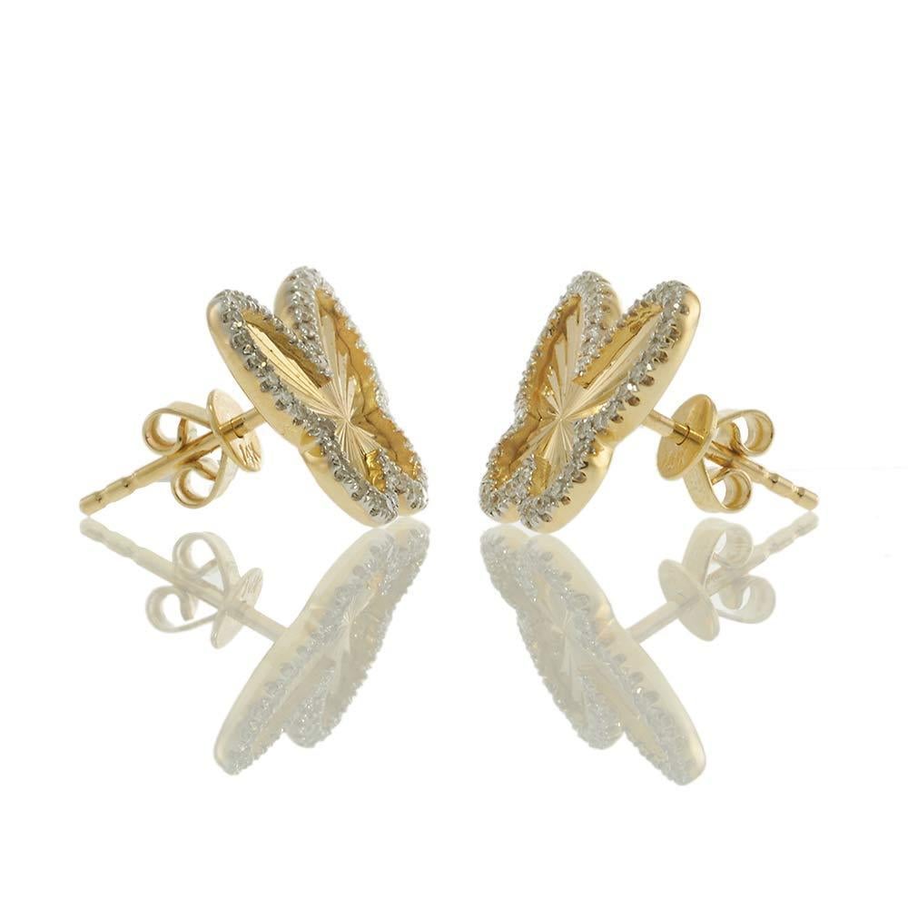 Boucles d'oreilles papillon en or jaune 14KT avec diamants et cannelures en vente 2