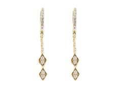 14KT Yellow Gold Diamond Geometric Tassel Gold Huggie Drop Earrings