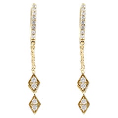 14KT Yellow Gold Diamond Geometric Tassel Gold Huggie Drop Earrings
