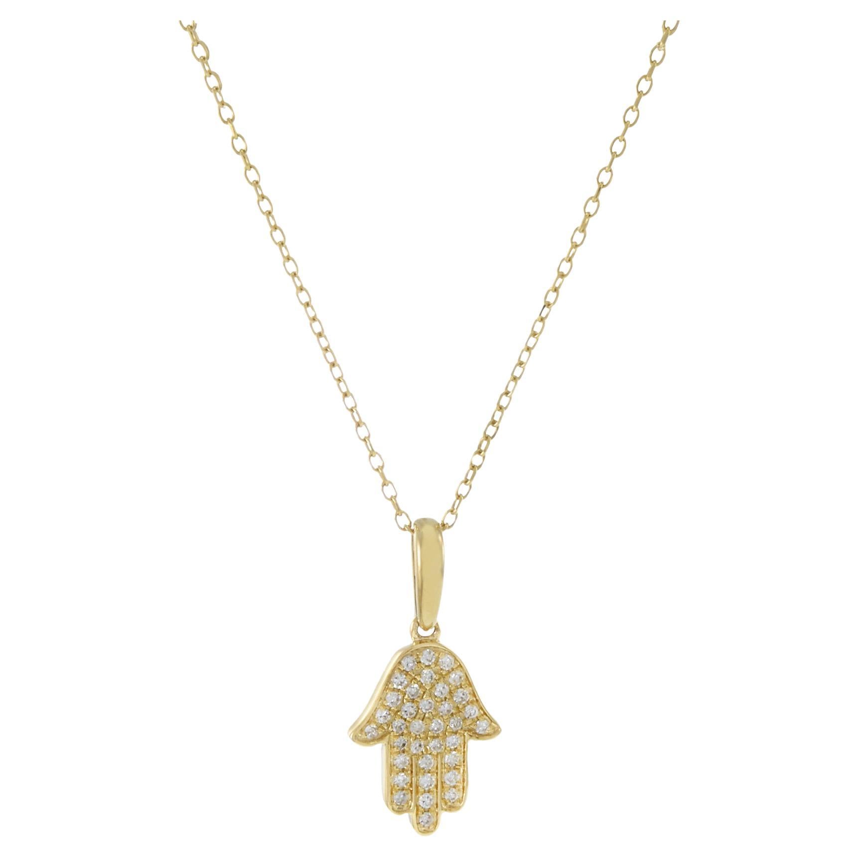 14KT Yellow Gold Diamond Hamsa Pendant Necklace