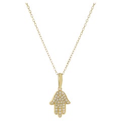 14KT Yellow Gold Diamond Hamsa Pendant Necklace