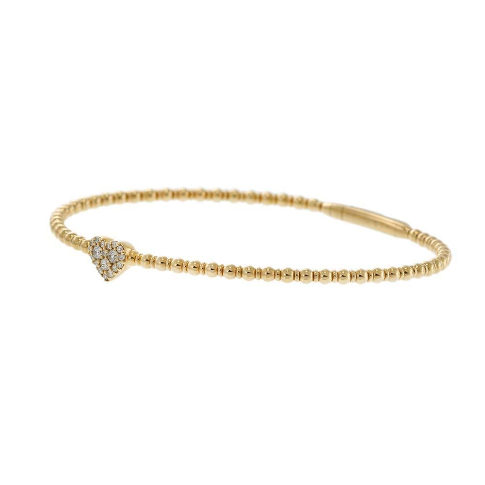 14KT Yellow Gold Diamond Heart Beaded Flex Bangle In New Condition For Sale In New York, NY