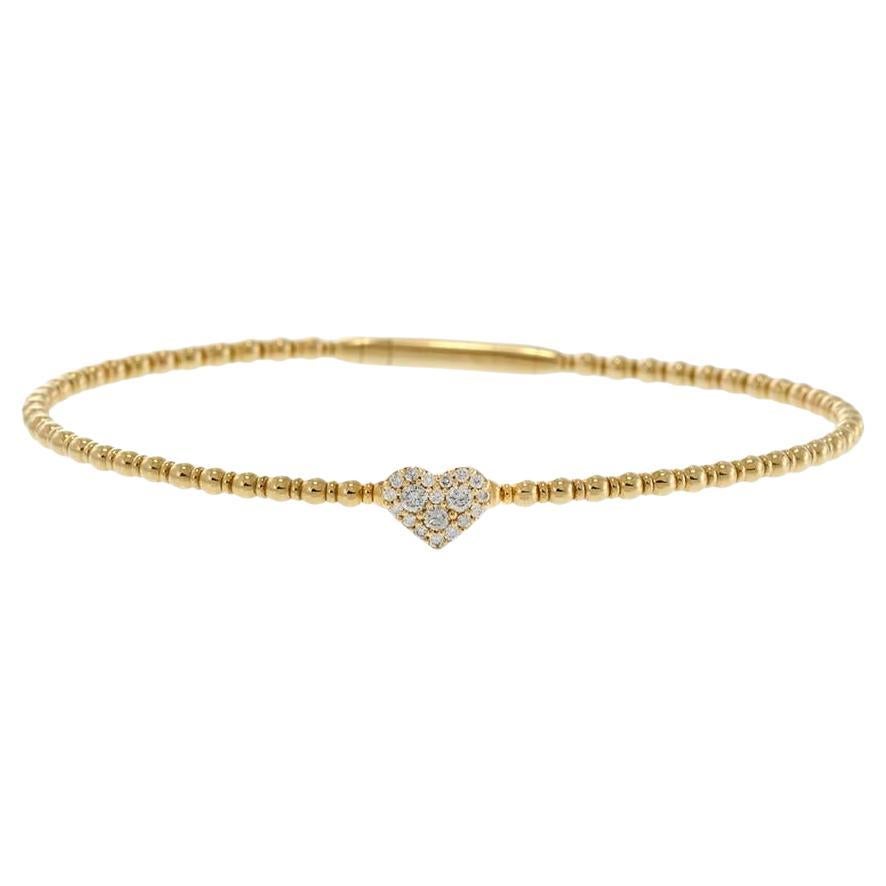 14KT Yellow Gold Diamond Heart Beaded Flex Bangle