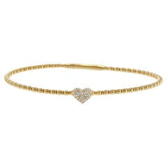 14KT Yellow Gold Diamond Heart Beaded Flex Bangle