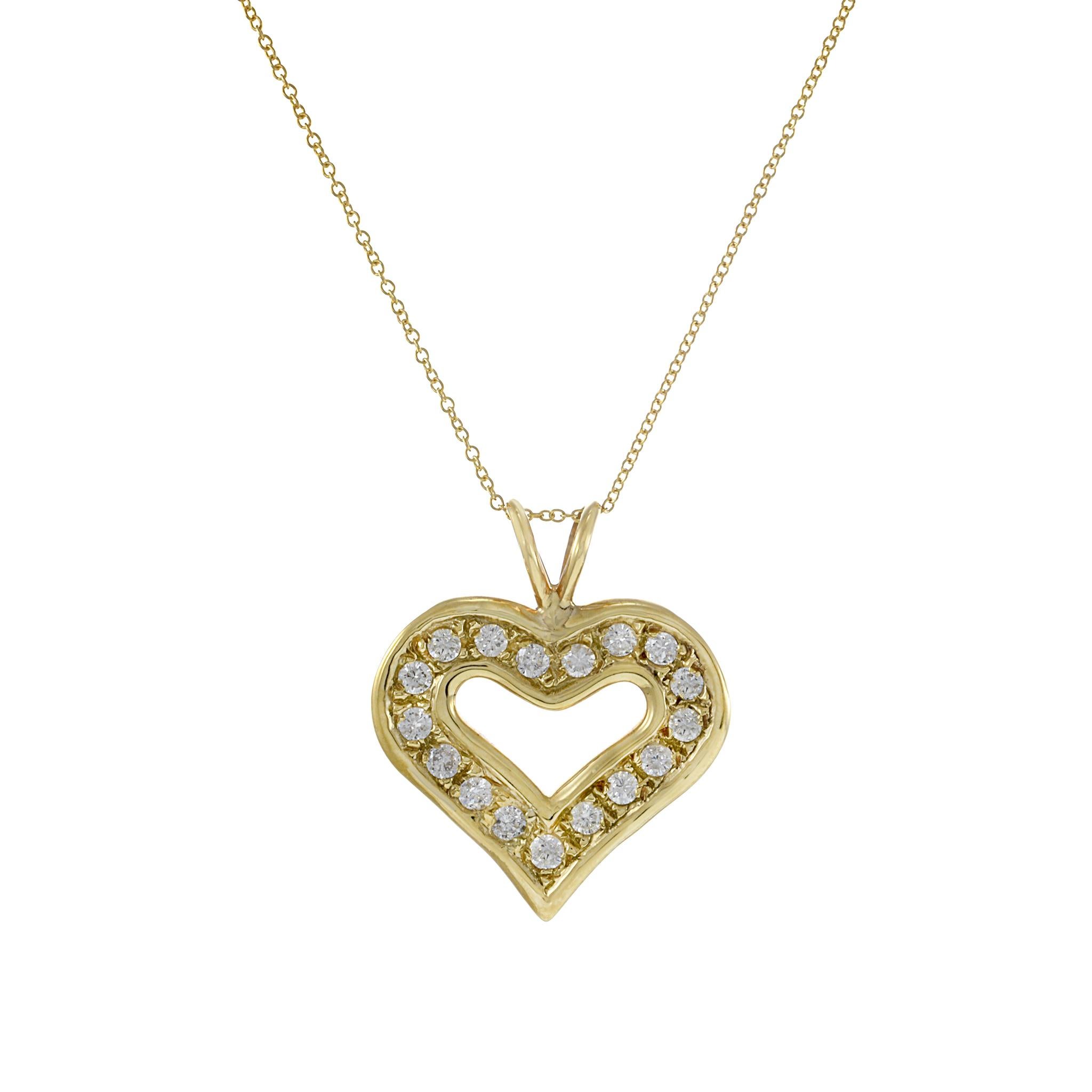 This stunning necklace is handcrafted from 14KT yellow gold, and adorned with 1.05CT-TW of G-color, VS1-VS2 round brilliant diamonds. The perfect addition to any ensemble, with a 14kT yellow gold chain included. Length 18 inches. Weight 5.6 grams.