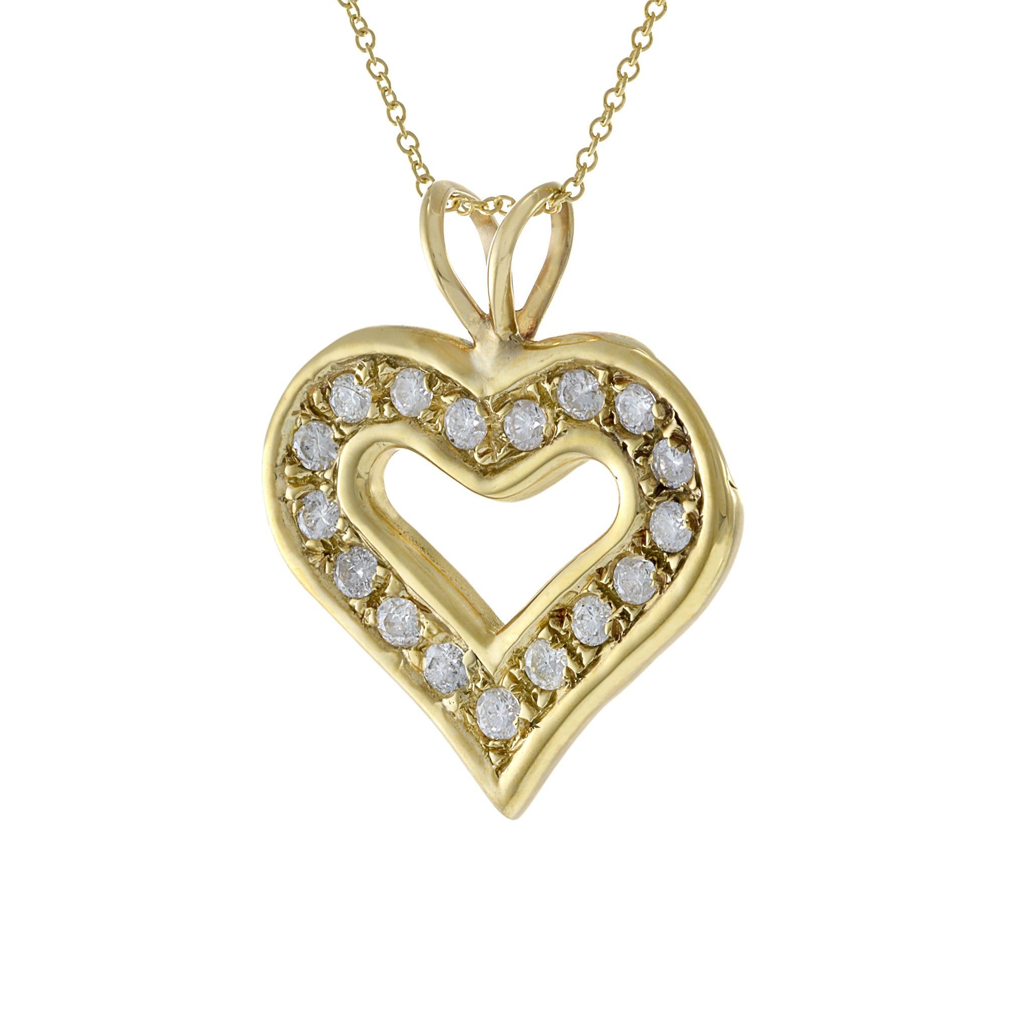 Women's 14KT Yellow Gold Diamond Heart Pendant Necklace For Sale