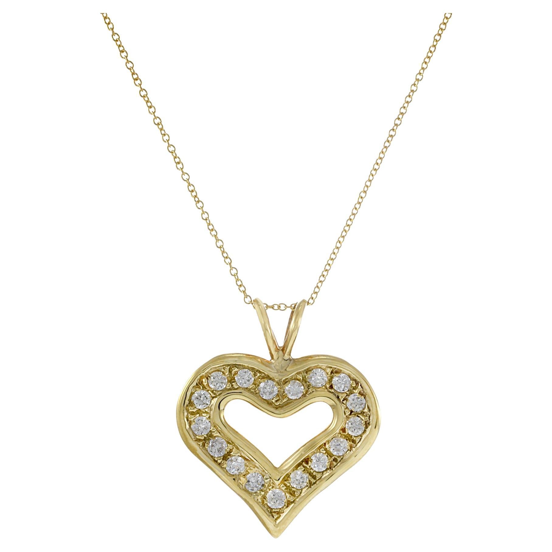 14KT Yellow Gold Diamond Heart Pendant Necklace